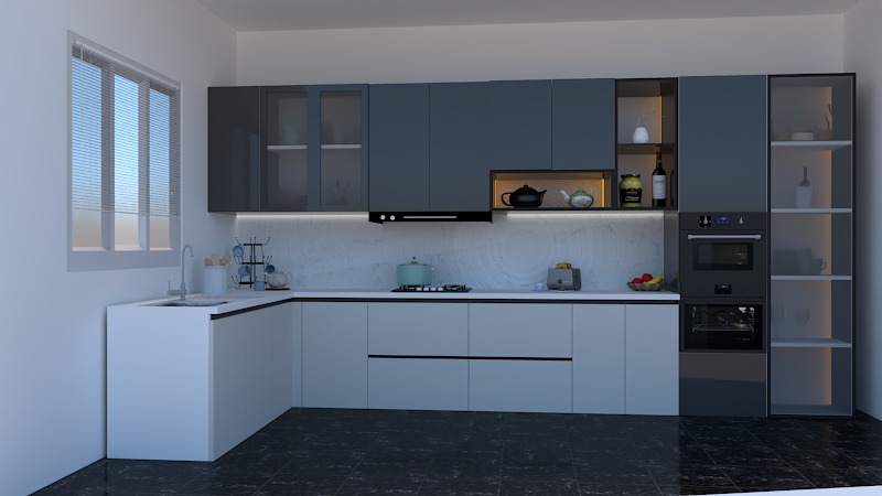 Grey & White L-Shape Kitchen