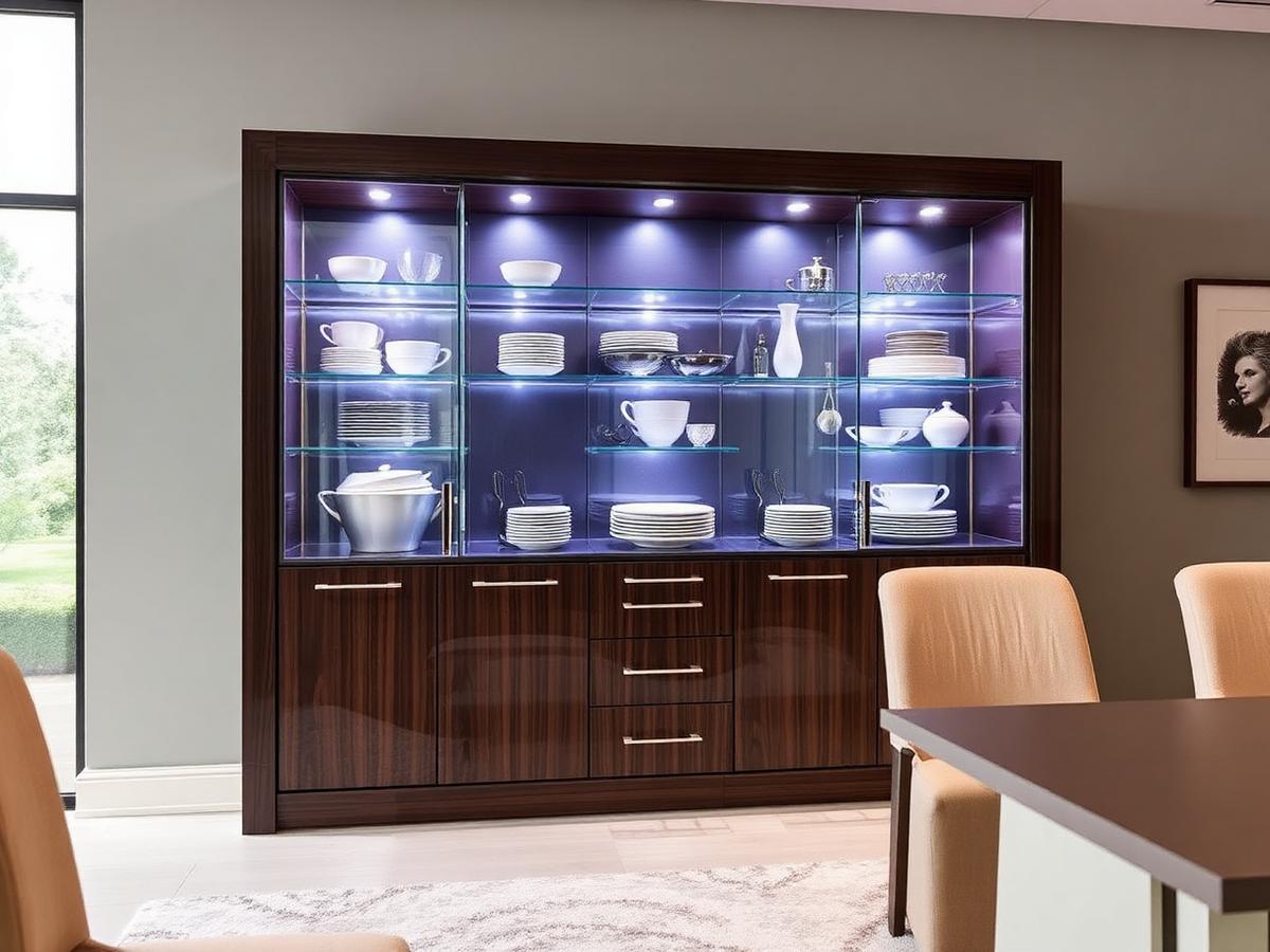 Crockery unit with glass shutters