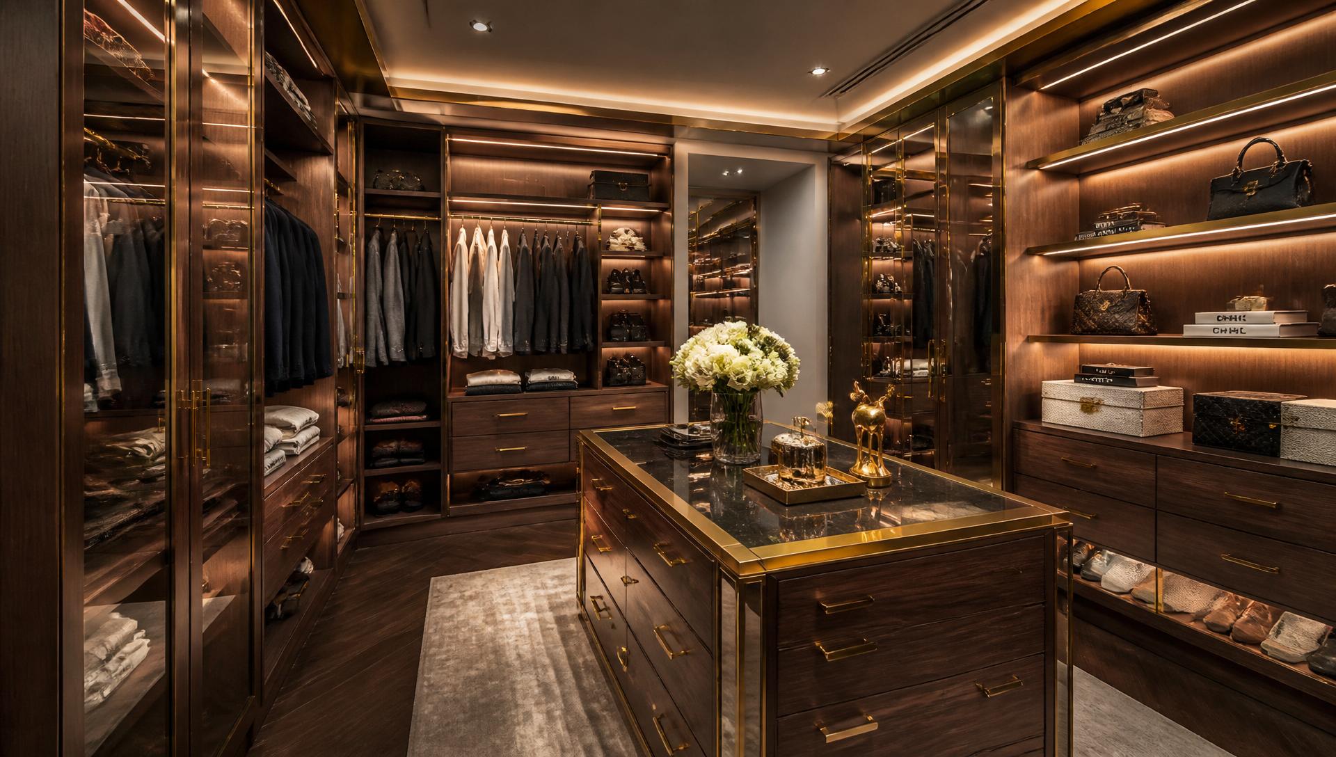 Premium walk-in wardrobe with LED lighting